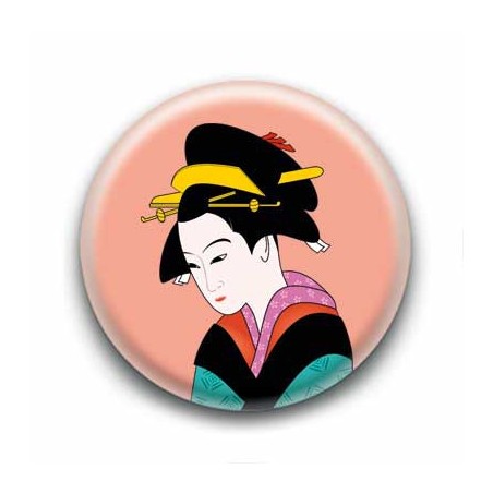 Badge : Estampe d'une Geisha, corail