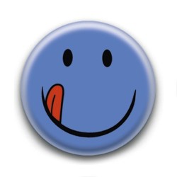 Badge : Smiley bleu langue
