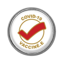 Pins rond : Covid-19 vacciné.e, check
