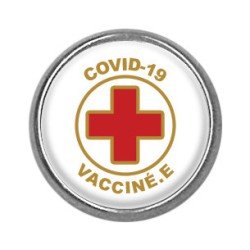 Pins rond : Covid-19 vacciné.e, croix