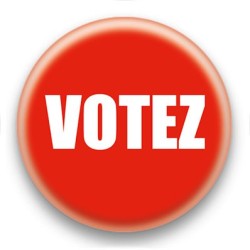 Badge Votez, fond rouge