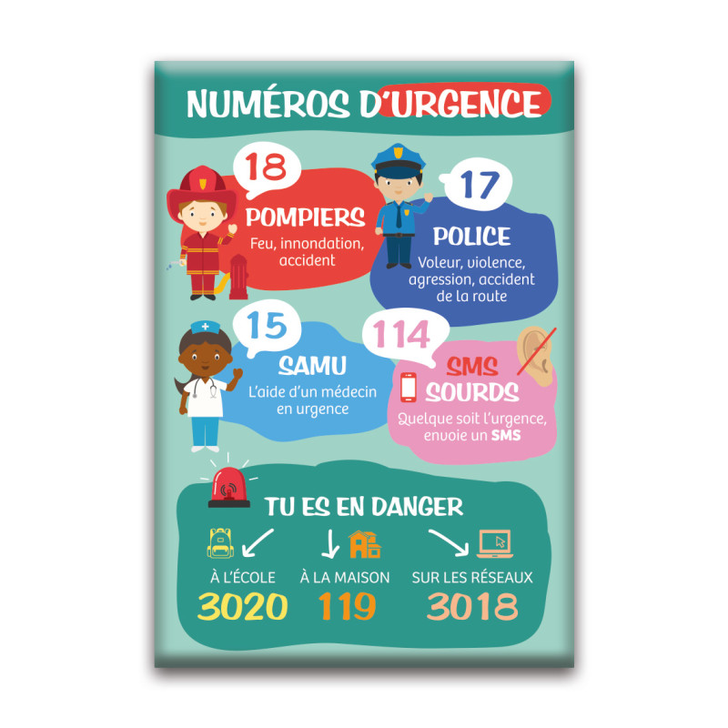 Magnet rectangle : Numéros d'urgence enfants