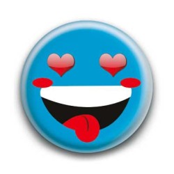 Badge : Smiley fou d'amour bleu