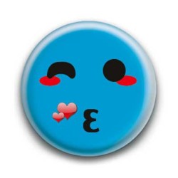 Badge : Smiley bisous bleu