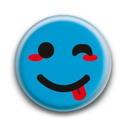 Badge : Smiley clin d'oeil bleu