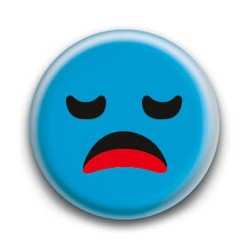 Badge : Smiley ennuyé bleu