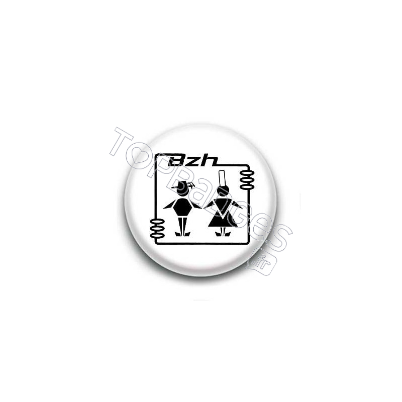 Badge Bzh Avec Personnages Sur Fond Blanc