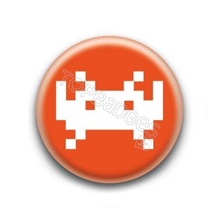 Badge Invader Pixel Orange Foncé