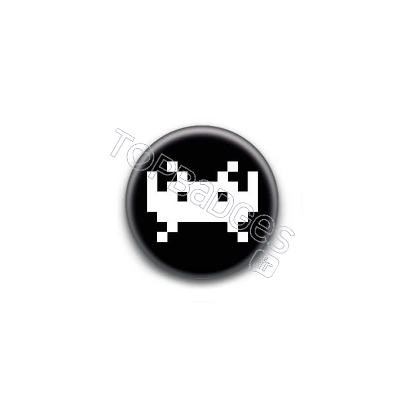 Badge Invader Pixel Noir 2