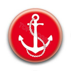 Badge ancre marine blanche sur fond rouge