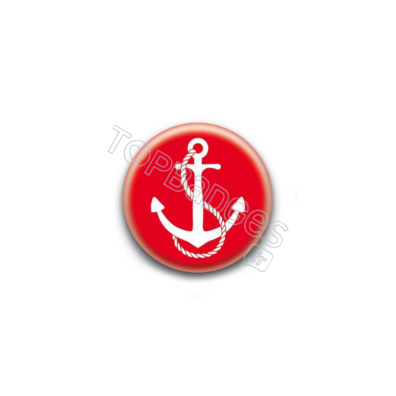 Badge ancre marine blanche sur fond rouge