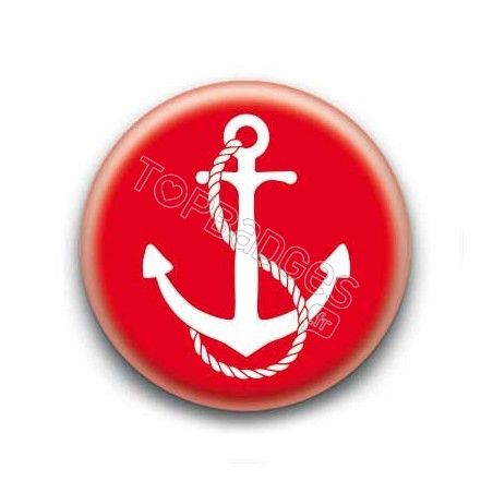 Badge ancre marine blanche sur fond rouge