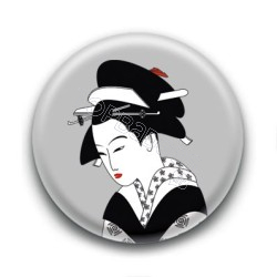 Badge : Estampe d'une Geisha, gris