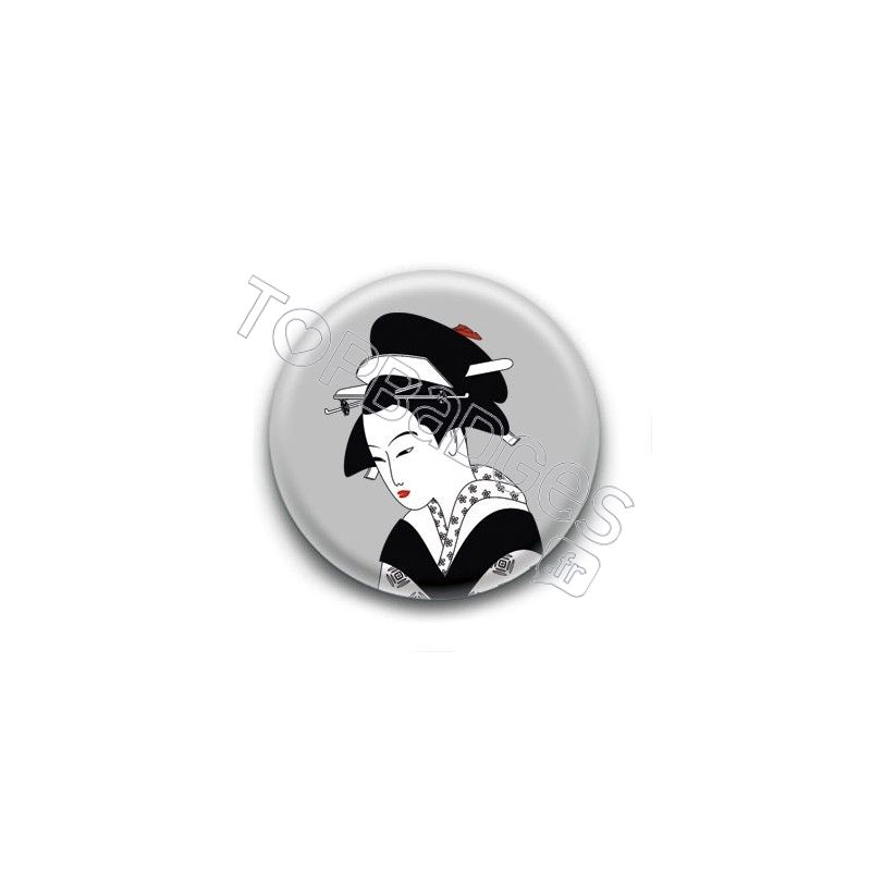 Badge : Estampe d'une Geisha, gris