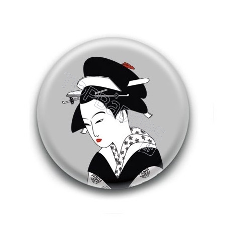 Badge : Estampe d'une Geisha, gris