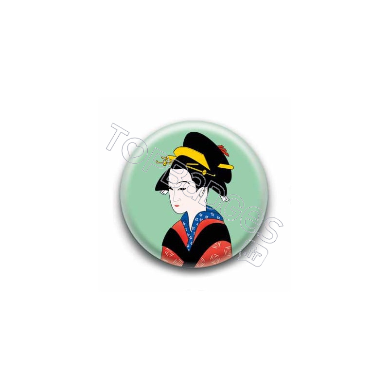 Badge : Estampe d'une Geisha, vert