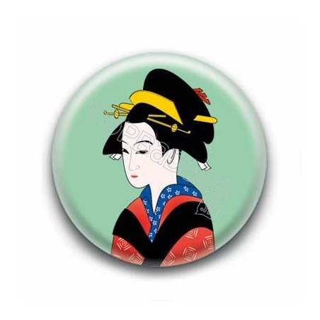 Badge : Estampe d'une Geisha, vert