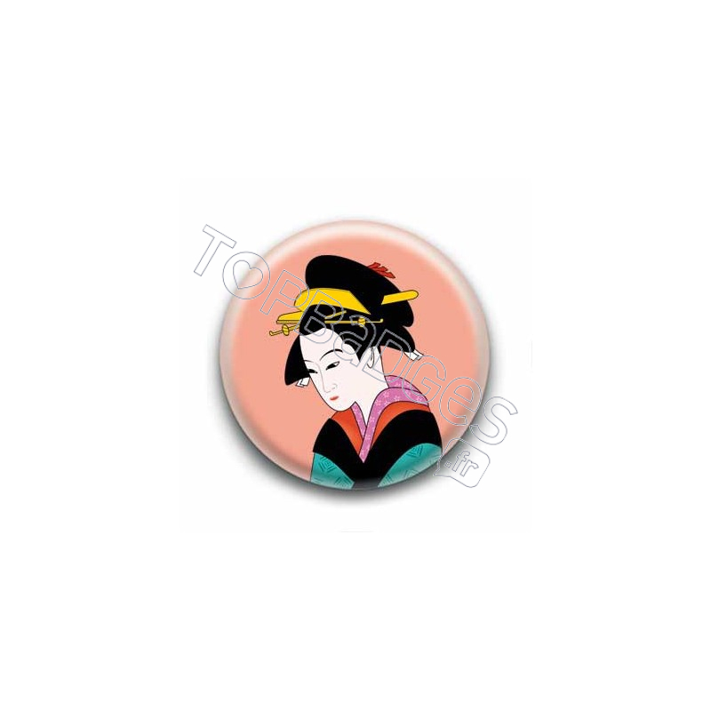 Badge : Estampe d'une Geisha, corail