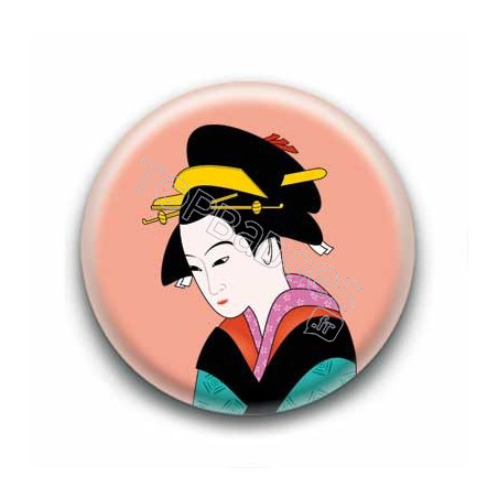 Badge : Estampe d'une Geisha, corail