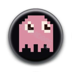 Badge Fantôme Rose Pacman 8 Bit