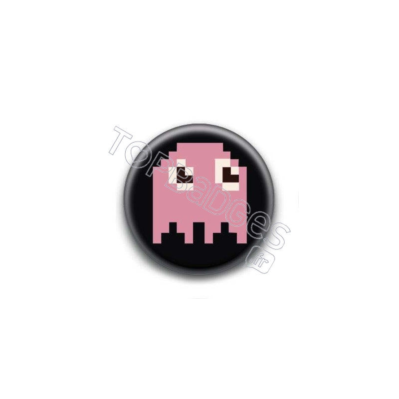 Badge Fantôme Rose Pacman 8 Bit