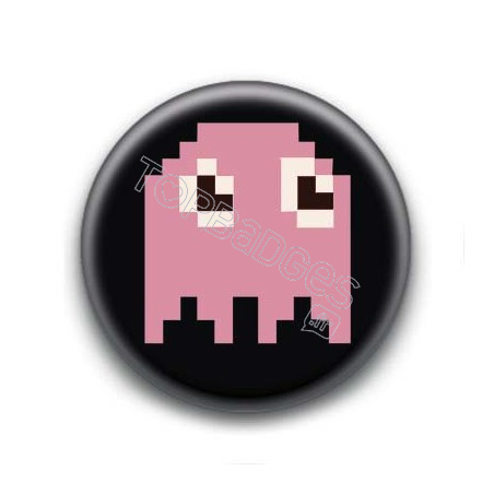 Badge Fantôme Rose Pacman 8 Bit