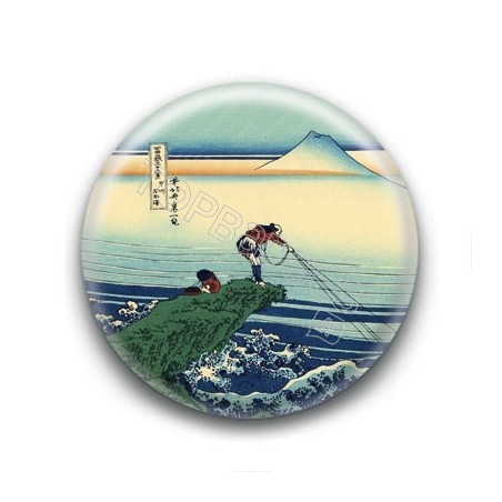 Badge : Pêcheurs, estampe japonaise