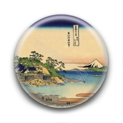 Badge : Village paisible, estampe japonaise