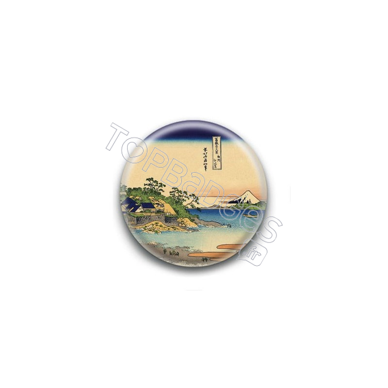 Badge : Village paisible, estampe japonaise