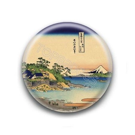 Badge : Village paisible, estampe japonaise