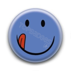 Badge : Smiley bleu langue