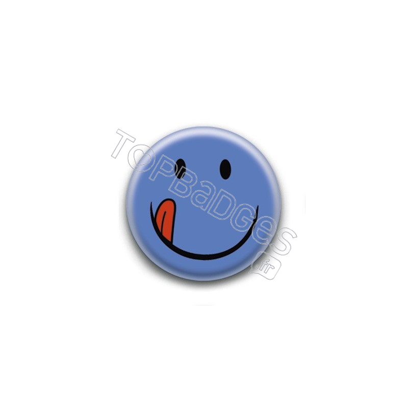 Badge : Smiley bleu langue