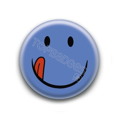 Badge : Smiley bleu langue