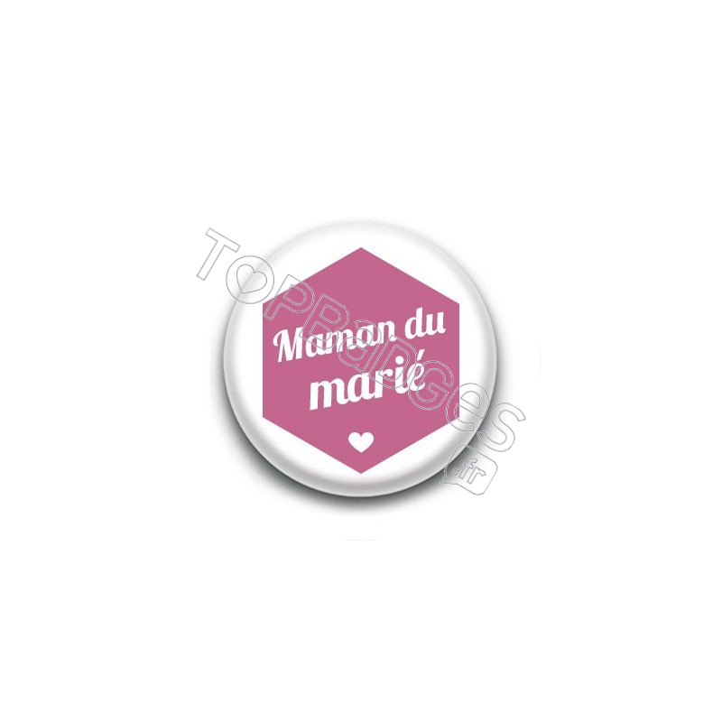 Badge : Hexagone rose, Maman du marié