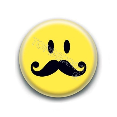 Badge : Smiley moustache longue