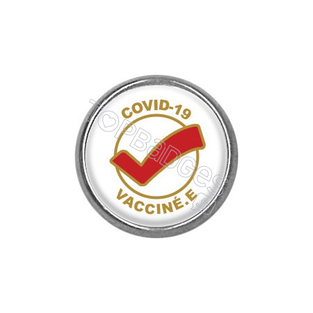 Pins rond : Covid-19 vacciné.e, check