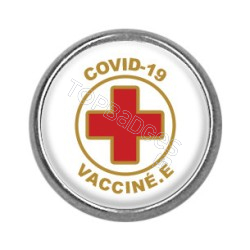 Pins rond : Covid-19 vacciné.e, croix