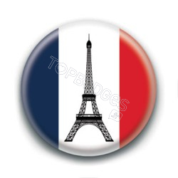 Badge : Drapeau France avec tour Eiffel