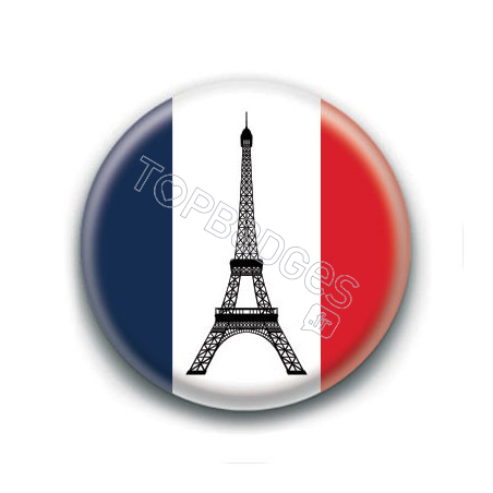 Badge : Drapeau France avec tour Eiffel