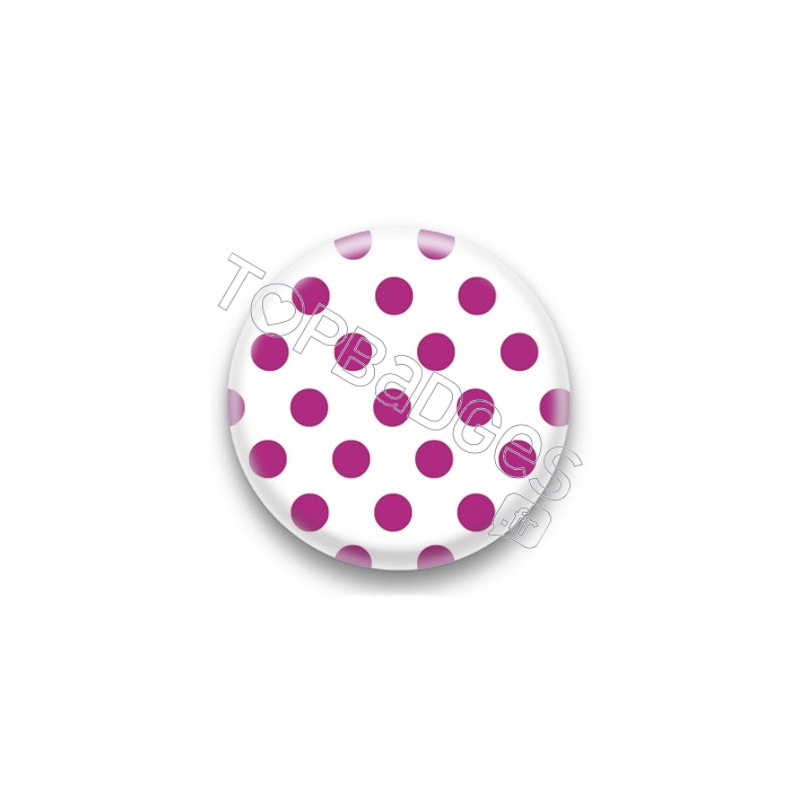 Badge blanc et pois fushia