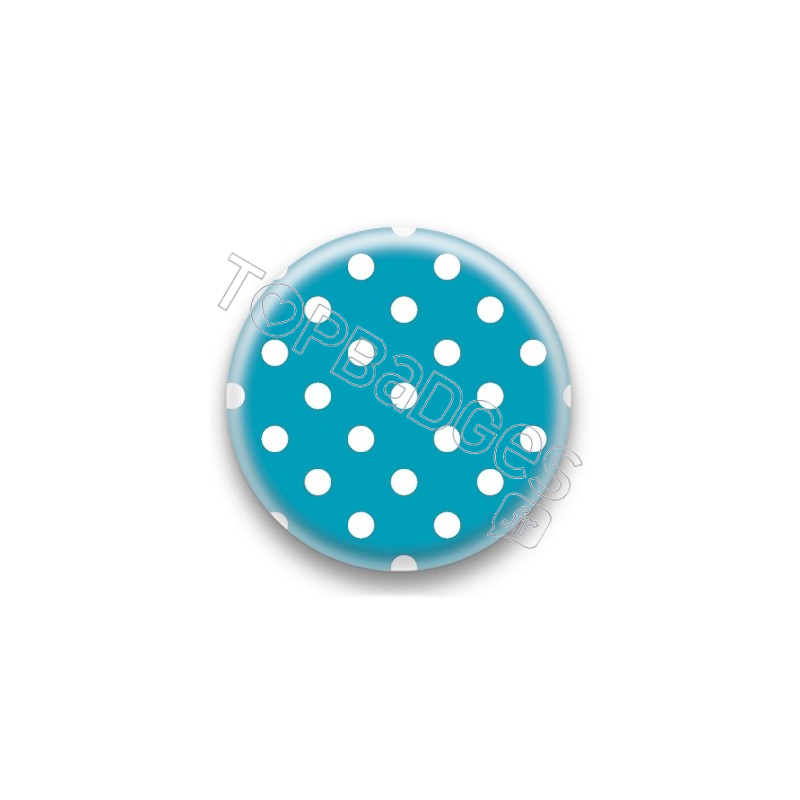 Badge Turquoise et Pois Blancs