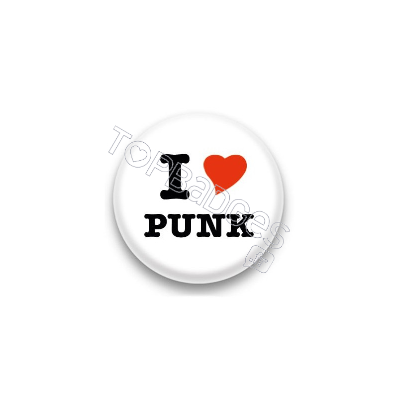 Badge I Love Punk fond blanc