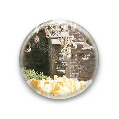 Badge Leeroy - tulipes et roses