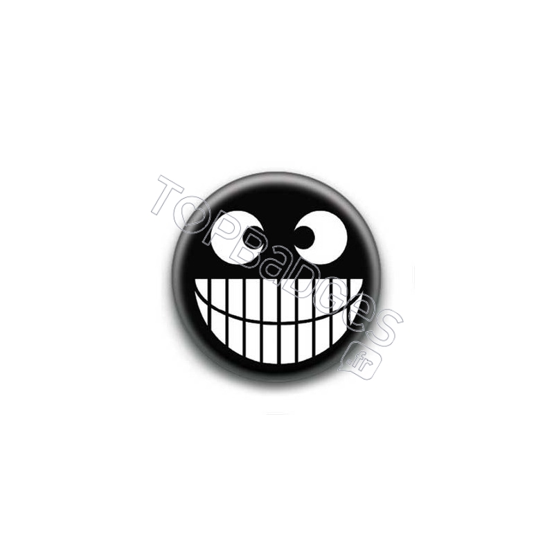 Badge : Smiley grand sourire noir