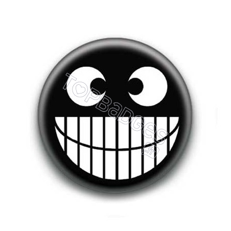 Badge : Smiley grand sourire noir