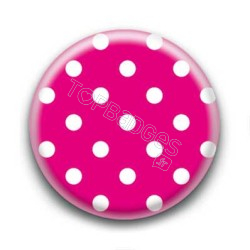 Badge : Pois blancs sur fond fuchsia