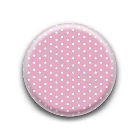 Badge Rose Pâle et Petits Pois Blancs