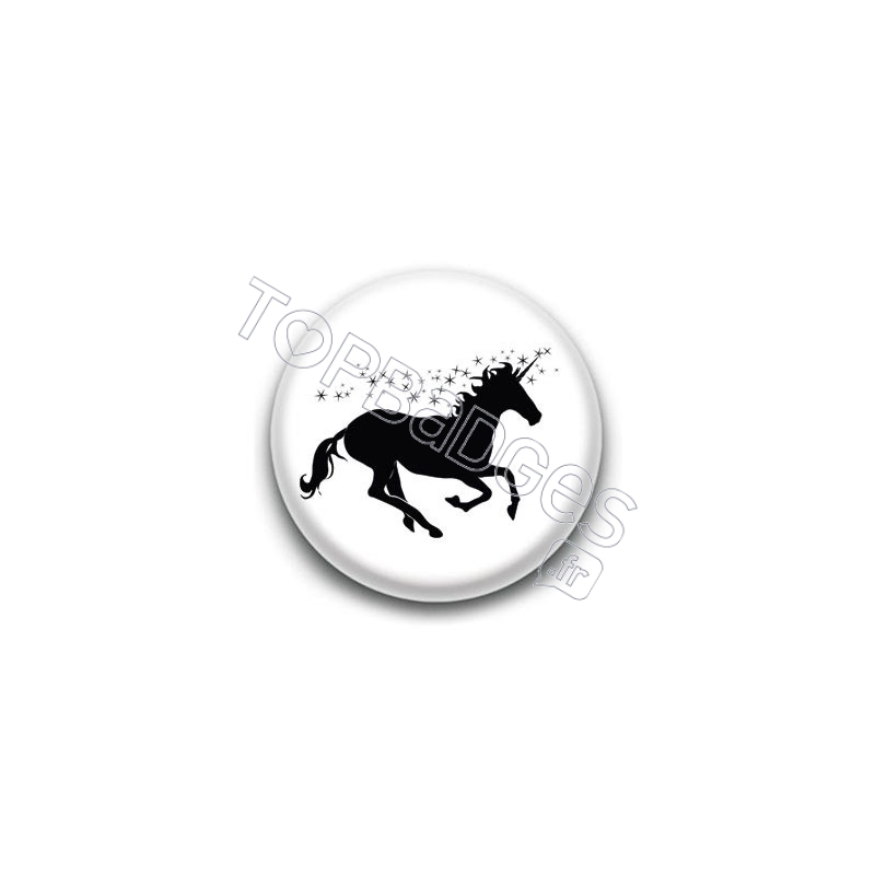 Badge : Licorne, noir et blanc