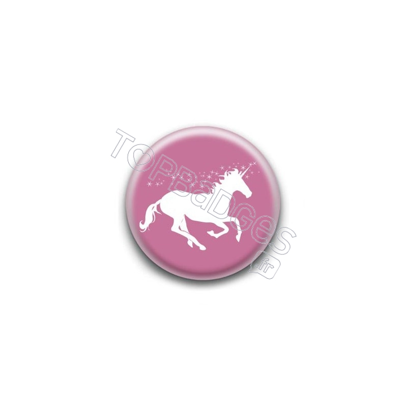 Badge : Licorne, rose et blanc