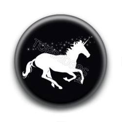 Badge : Licorne, blanc et noir